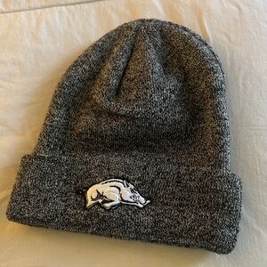 NWOT Gray Knit Beanie with White Embroidered Arkansas Razorback 🐗